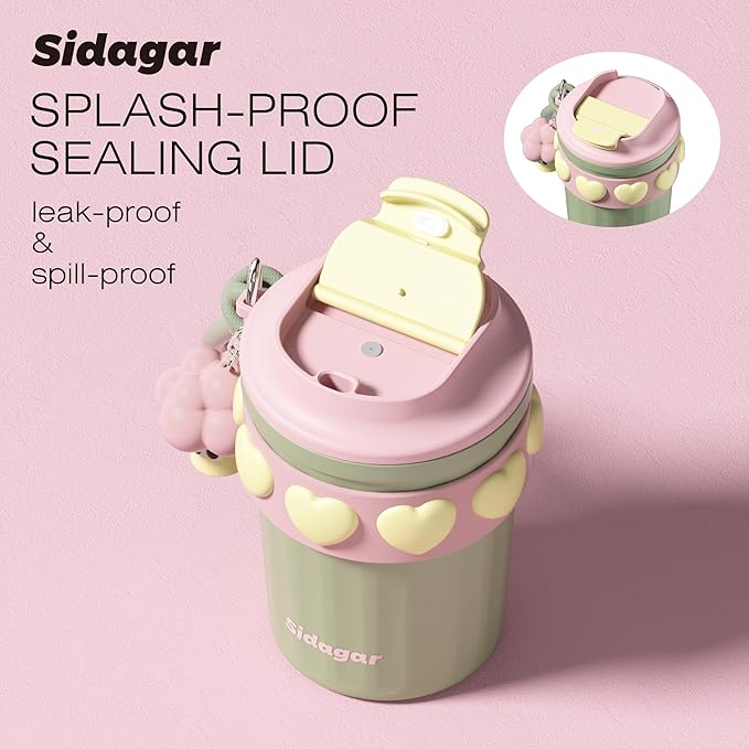 12 oz Travel Coffee Mug Spill Proof Leak Proof, Stainless Steel Thermal Coffee Cup with Lid, Resuable Cup for Hot and Cold, Portable Tumbler for Women, Green