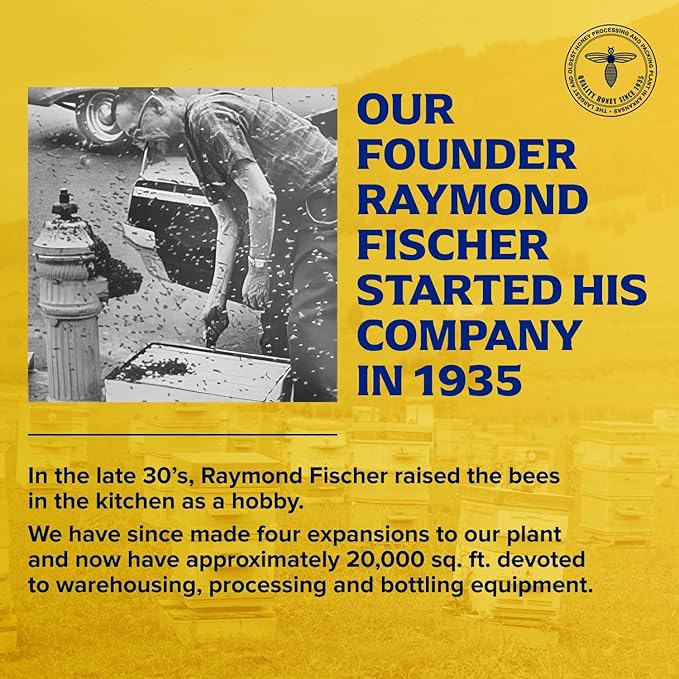 Fischer's 100% Pure, Raw & Unfiltered Honey, 40 oz – USA Made Honey – All-Natural Sweetener – Rich Flavor Profile, Packed with Nutrients