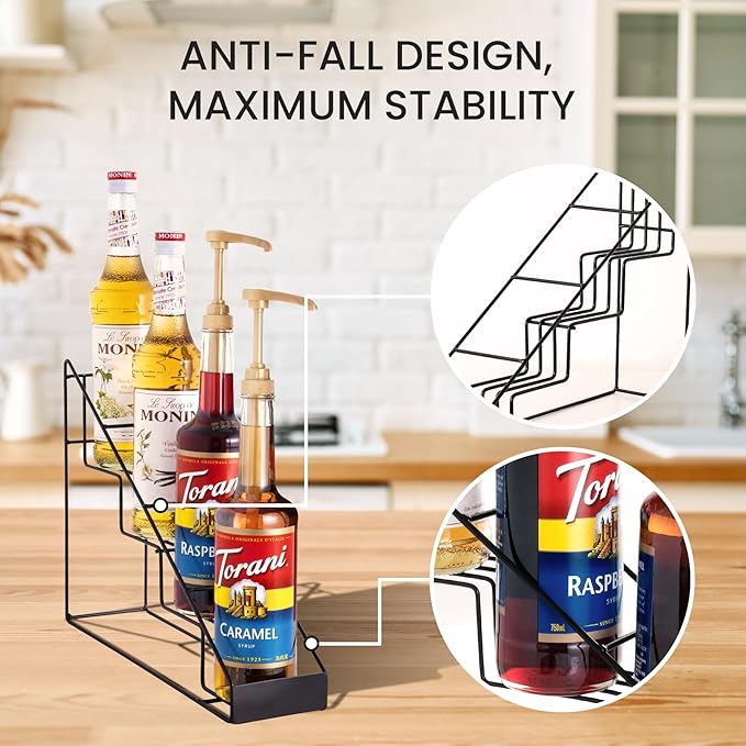 Mustry Coffee Syrup Rack for Coffee Bar Accessories, Fits with Torani and Monin Syrup, Coffee Bar Organizer Holds 4 Bottles