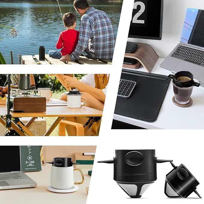 Pour Over Coffee Dripper, Reusable Stainless Steel Pour Over Coffee Filters, Easy to Clean Camping Coffee Filter, Portable Collapsible Coffee Maker, Paperless Travel Coffee Makers