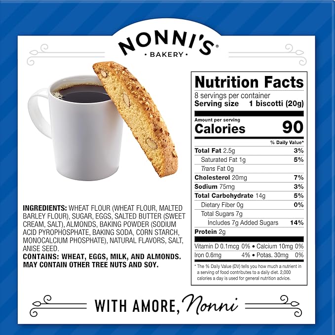 Nonni's Individually Wrapped Biscotti Italian Cookies in 4 Variety Packs - Originali, Limone, Turtle Pecan and Cinnamon Coffee Cake Made with Real Wholesome Ingredients