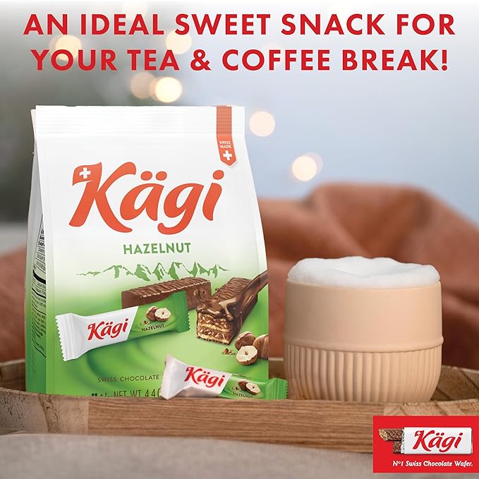 Swiss Milk Chocolate Covered Mini Wafers with Hazelnut Cream Filling by Kägi, Crispy Coated Sweet Snacks, Premium Individually Wrapped Treats, Chocolates Gifts, 3 Pack of 125g Bags