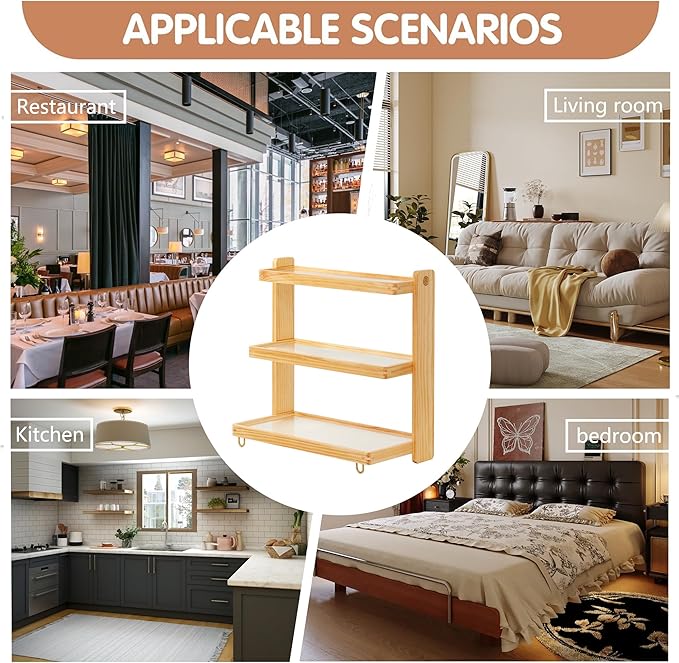 Coffee Mug Holder Wooden Cup Rack,3-Tier Acrylic Home Mug Display Rack for Kitchen Countertops Coffee Beans, Syrup, Cups, Stirrers