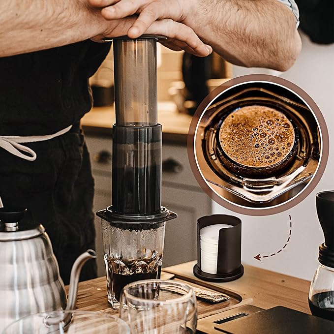 Outus 2 Pack 700 Count Coffee Filter Paper Replacement Filters with Filter Holder Round Disposable Paper Filters for DIY Coffee Compatible with the Aeropress Coffee and Espresso Maker (White)