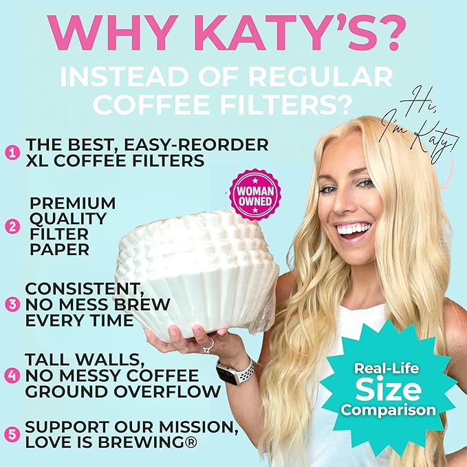 Katy's Extra Large Coffee Filters - (12.5” x 4.5” Inch) For 1.5 to 3 Gallon Commercial Machines - Premium Quality, Tall & Wide, No Ground Overflow - Restaurant & Cafe Use (250-Count Bulk Pack)
