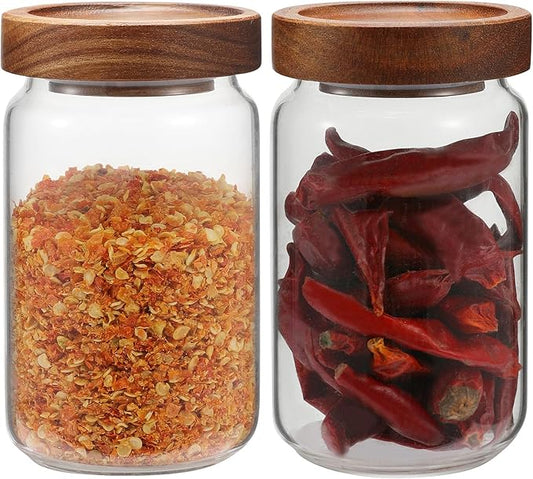 Small Glass Jar with Lids Mini Glass Bottle Glass Storage Canister Borosilicate Glass Containers for Spice Ground Nut Pasta Sugar Candy Tea (6.7oz（200ml)-2 PACK