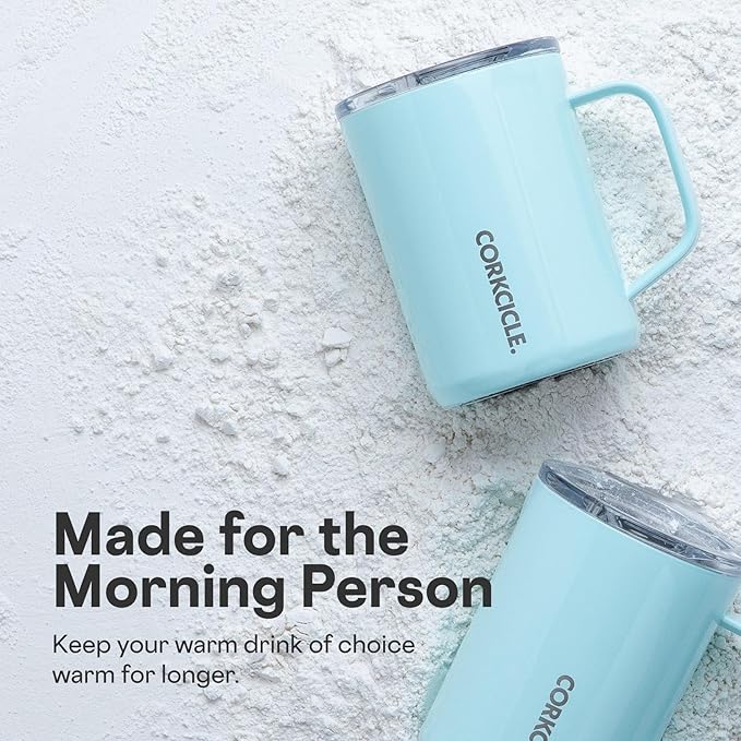 Corkcicle Classic Coffee Mug - Triple Insulated Stainless Steel for Travel - Shatter-Proof Lid - Keeps Drink Hot Over 3 Hours - Holiday Mug Gift - Great for Gifting Warmth - 16 oz - Powder Blue