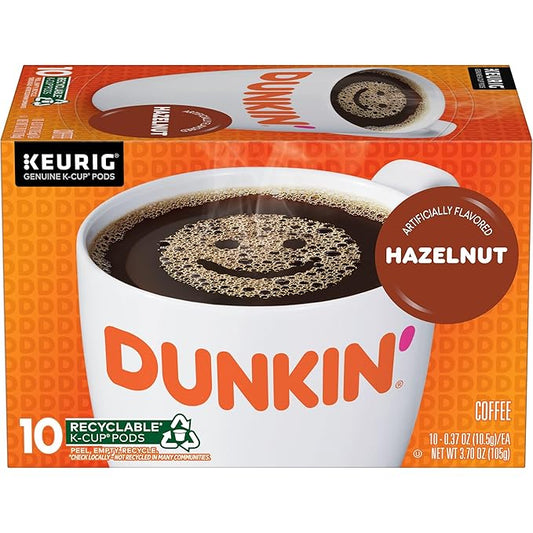 Dunkin' Hazelnut Flavored Coffee, 10 Keurig K-Cup Pods