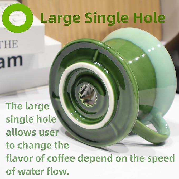 Ceramic Pour Over Coffee Dripper with 50 pcs V60 coffee filters - Portable Drip Coffee Brewer for Travel, Camping, Office or Home - Artisanal Pottery Gift for Enthusiasts