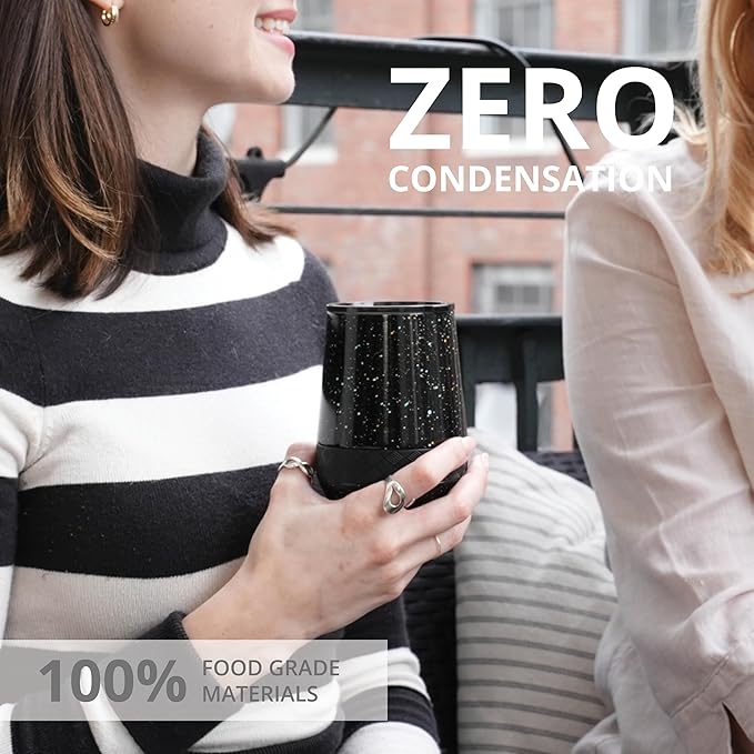 Elemental Recess Wine Tumbler - Triple Wall Insulated Stainless Steel Coffee Mug for Hot & Cold Drinks - Portable Cup with Shatterproof Sip Lid for Camping, Outdoor & Travel - 10oz - Black Speckle