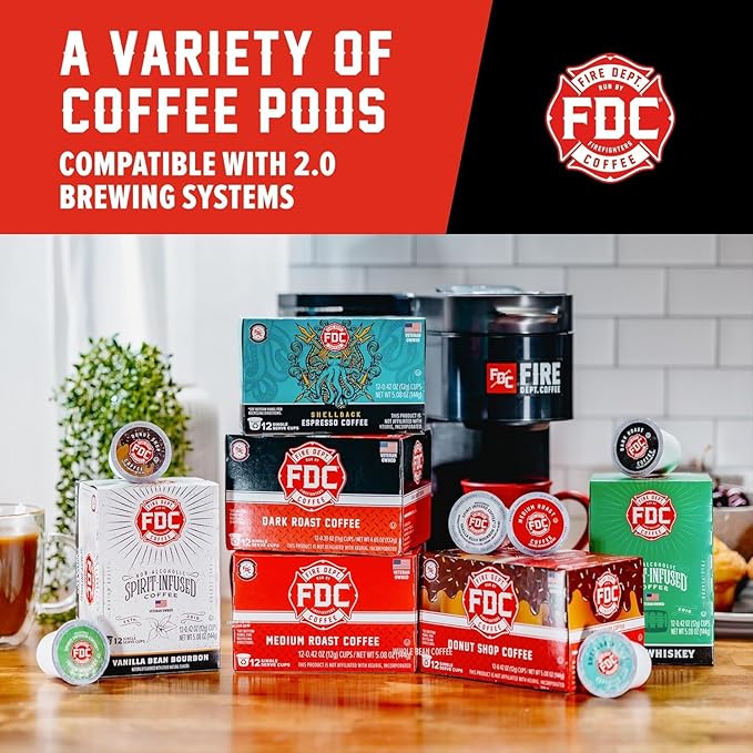 Fire Department Coffee - Gives Back to Firefighters - Donut Shop Coffee Pods - Medium Roast - Sweet & Smooth - Roasted in the USA - Veteran Owned - 24 Single Pods