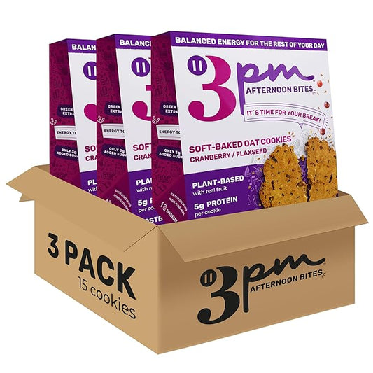3PM Afternoon Bites Cranberry Flaxseed Cookies with Postbiotics, 5g of Protein, 15 Cookies