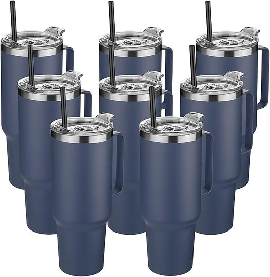 HASLE OUTFITTERS 40 oz Stainless Steel Tumbler with Handle, Vacuum Insulated Tumblers Bulk, Reusable Double Wall Travel Coffee Mug, Durable Powder Coated Water Bottles(Navy, 8)