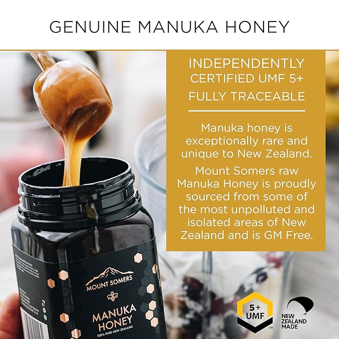 Mount Somers 100% Pure Premium Raw Manuka Honey - UMF 5+ / MGO 83+ 17.6oz (500g) Jar, Non GMO New Zealand Manuka Honey, Genuine Natural Superfood, Great Taste, UMF Certified