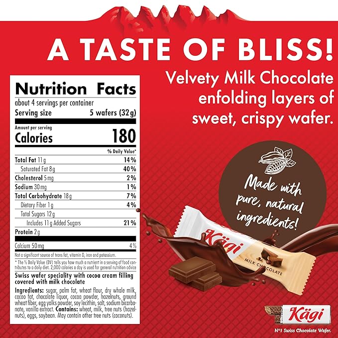 Swiss Milk Chocolate Covered Mini Wafers by Kägi, Crispy Coated Sweet Snacks, Premium Individually Wrapped Treats, Chocolate, Classic Kägi, 3 Pack of 125g Bags