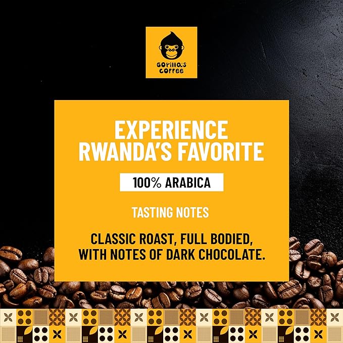 Gorilla's Coffee 100% Arabica - Medium Roast Whole Bean Coffee, Fair Trade, Full Bodied, with Notes of Dark Chocolate | Premium Rwandan Coffee | Rich, Flavorful, and Aromatic (500g/17.6oz)