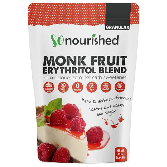 Monk Fruit Sweetener with Erythritol Granular - 1:1 Sugar Substitute, Keto - 0 Calorie, 0 Net Carb, Non-GMO 2.5 Pounds