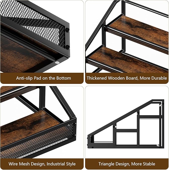 B4Life 3-Tier Liquor Bottle Display Shelf for Whiskey and Spirits - Retro Bar Shelves