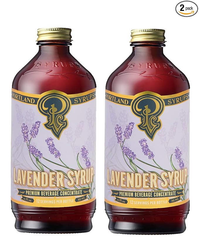Portland Syrups Lavender Syrup - Lavender Beverage Concentrate for Tea, Matcha, Coffee, Sodas, and Baking - Floral Flavor for Crafting Refreshing Drinks - 12 oz Bottle, 12 Servings (Pack of 2)