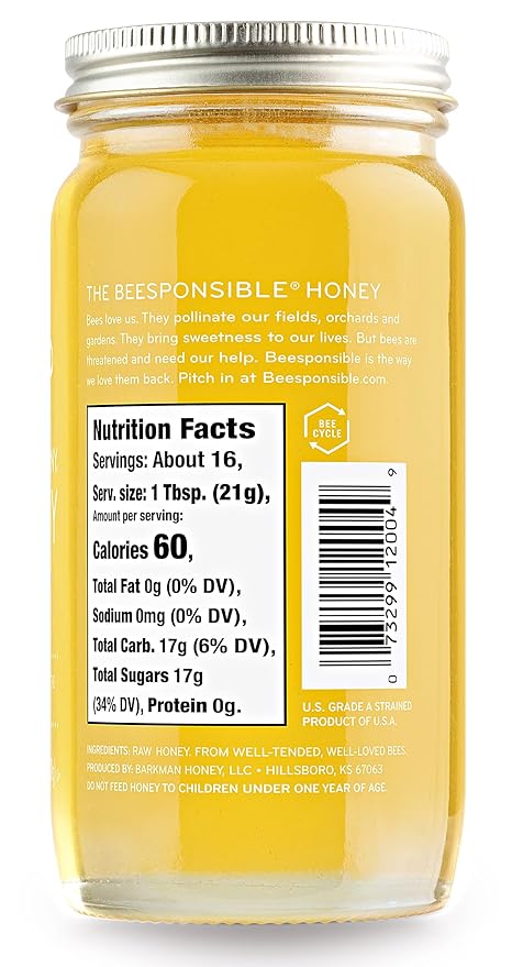 Bee Harmony Raw Clover Honey, 12 OZ (Pack of 2 Jars), Made in the USA