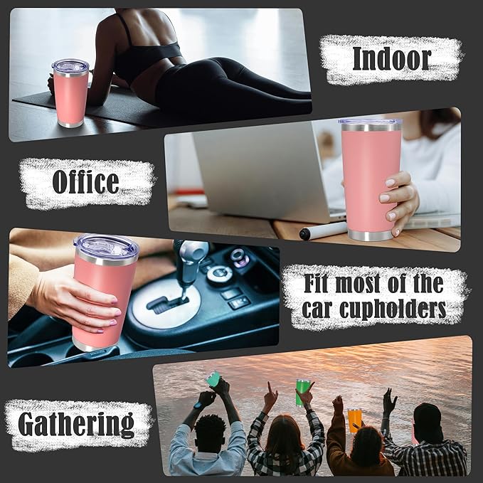 20 oz Tumbler Coffee Travel Tumblers Bulk with Lid Stainless Steel Double Wall Vacuum Insulated Mug Powder Coated Cups fit Car Cupholder for Hot and Cold - Pink, 4Pack