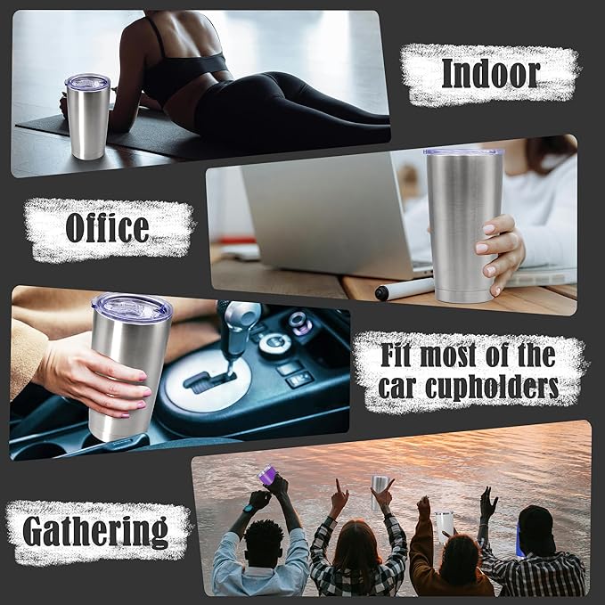 20 oz Tumbler Coffee Travel Tumblers Bulk with Lid Stainless Steel Double Wall Vacuum Insulated Mug Powder Coated Cups fit Car Cupholder for Hot and Cold - Stainless Steel, 1Pack