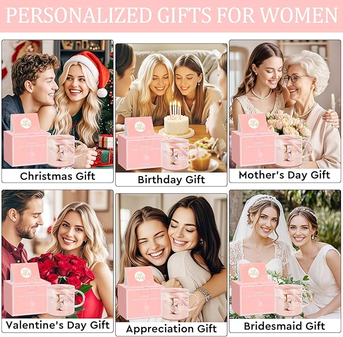 Personalized Gifts for Women Coffee Mug, Initial Customized Gift Monogrammed A-Z Coffee Mug 12 OZ, Christmas Anniversary Birthday Gifts for Women Mom Grandma Friend Sister Wife(E)