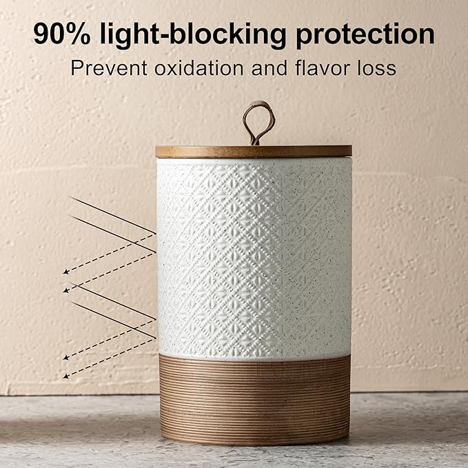 Ceramic Coffee Container Kitchen Food Storage Jars for Spice Sugar Tea Bag, Stackable Farmhouse Jars for Kitchen Pantry - Coffee Bar Accessories Housewarming Weeding Gift - White & 42 fl.oz