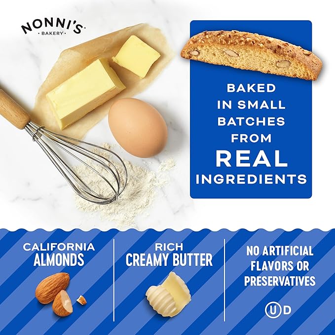 Nonni's Originali Classic Almond Biscotti Cookies – Individually Wrapped Italian Coffee Snack, Crunchy Twice-Baked, 80 Cal Each, 17.25 oz Carton, 2 Pack