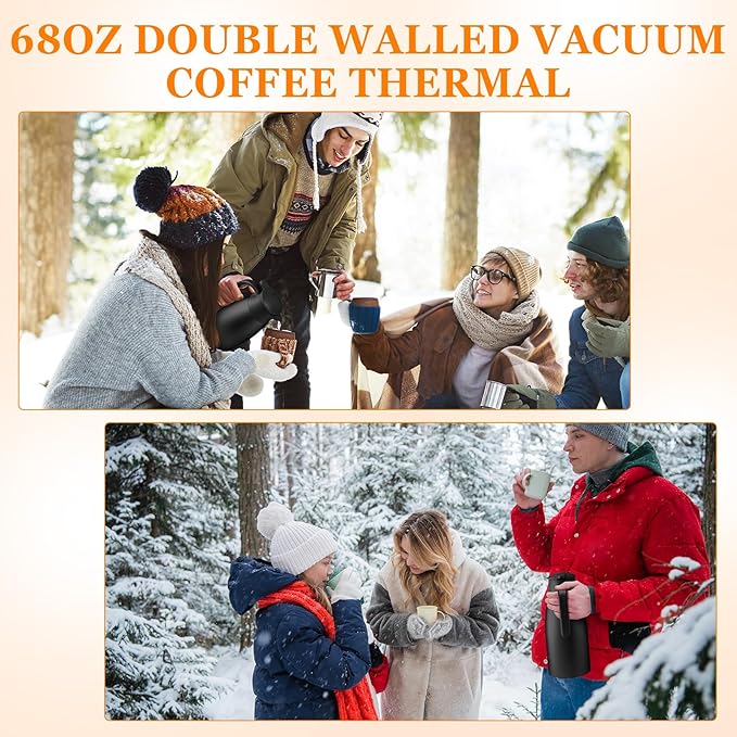 Norme 2 Pcs Thermal Coffee Carafe Insulated Stainless Steel Coffee Carafe for Hot Liquid Vacuum Thermal Pot Creamer Pitcher Dispenser with Brushes Keeping Hot Water Milk(Black)