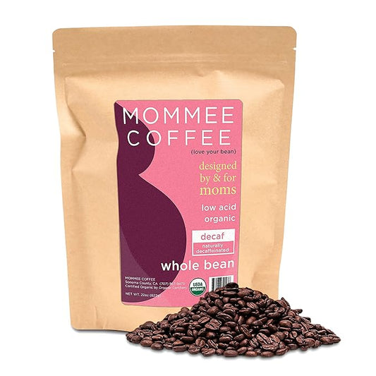 Mommee Coffee - Decaf | Low Acid, Organic, Fair Trade, Water Processed | Whole Bean, 22 oz.