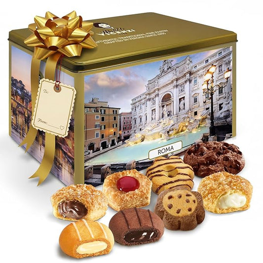 Matilde Vicenzi Roma Cookie Gift Tin - Italian Pastries & Cookies in Individually Wrapped Trays - Gourmet Gifts For Thanksgiving, Holidays, Corporate - Assorted Cookies in Italian Design Tin 32.5oz (920g)