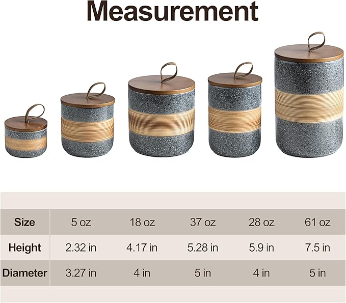 Small Ceramic Jar with Lid, Coffee Container, Coffee Canisters with Airtight Lids Kitchen Food Storage Jars for Spice Sugar Tea Bag, Mini Decorative Jars for Countertop, Grey & 5 fl.oz