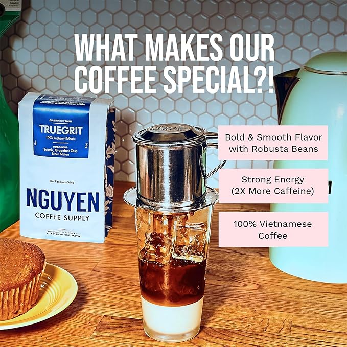 Nguyen Coffee Supply - Truegrit Robusta: Medium Roast Whole Coffee Bean, Vietnamese Single Origin, Direct Trade, Low Acid with High Caffeine Content, Roasted in Brooklyn [5 Ib Bag]