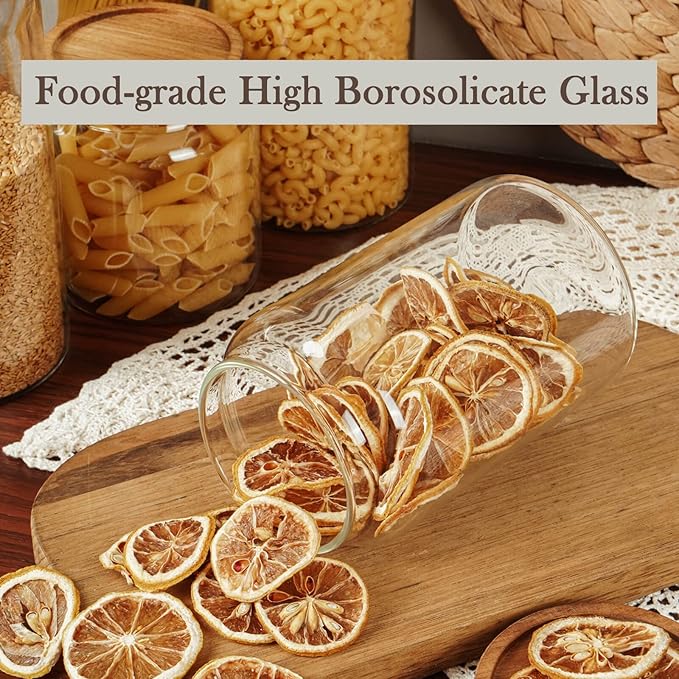 Labina Glass Storage Container Airtight Food Jars Kitchen Canister with Wood Lids, 33 Oz Wide Mouth Pantry Organization Glass Jar for Flour, Sugar, Cookie, Spagetti, Nuts and Candy