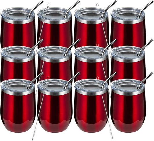 MEWAY 12oz/12 Pack Wine Tumbler Glasses with Lid -Double Wall Vacuum Stainless Steel Travel Tumbler Mug,Stemless Insulated Wine Cup for,Coffee,Cocktails,Gifts (Burgundy,Set of 12)