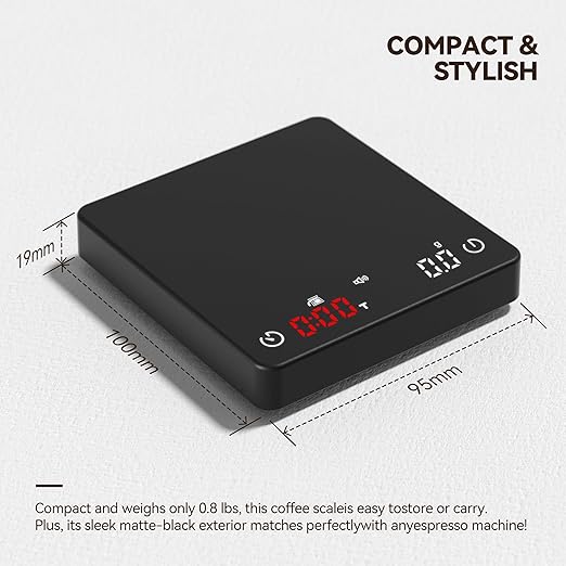 Coffee Scale with Timer, 0.1g High Precision Kitchen Scale, Drip Espresso Scale with Auto Tare, Touch Sensor and Silicone Cover - 4.4 lbs/2 kg