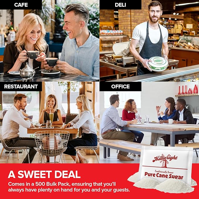 Bulk Sugar Packets, 500 Count - Individual Servings of White Sugar Packets for Coffee and Tea, Granulated Sugar Packs Great for Restaurants, Coffee Shops, Offices, Schools, and More