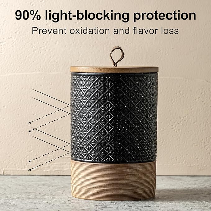 Large Jar with Lid, Ceramic Coffee Container with Airtight Lids, Food Storage Containers, Kitchen Canisters for Countertop Coffee Bar Accessories Weeding Gift - Black & 64 fl.oz