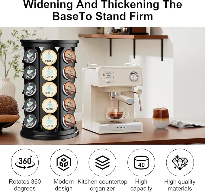K Cup Holder, Coffee Pod Carousel Organizer K Cup Stand, Compatible with 40 Keurig K-Cup Pods, Large Compacity Coffee Capsule Holder, Home or Office Kitchen Counter Organize(Black)
