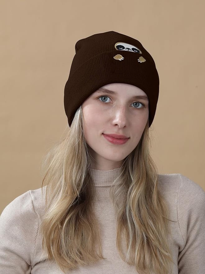 Sloth Gifts Hat Beanie for Women Men Coffee Lover Animal Funny Sloth Themed Accessories Related Decor Stuff