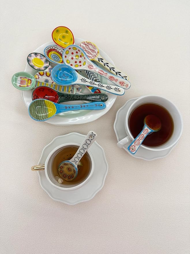 Ceramic Coffee Spoons Set of 6 – Multipurpose Teaspoons for Espresso/Tea/Dessert | Assorted Bright Colors, Lead-Free | Dishwasher/Microwave Safe | Cute Decorative Spoons for Kitchen & Gifts