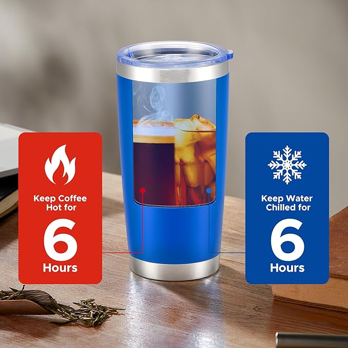 OMTech 20oz Tumblers Bulk, 6pc Stainless Steel Tumbler Set with Lid & Straw, Double Wall Vacuum Insulated Mug for Laser Engraver, Travel Coffee Mug for Hot & Cold Drinks, Navy Powder Coated Cup