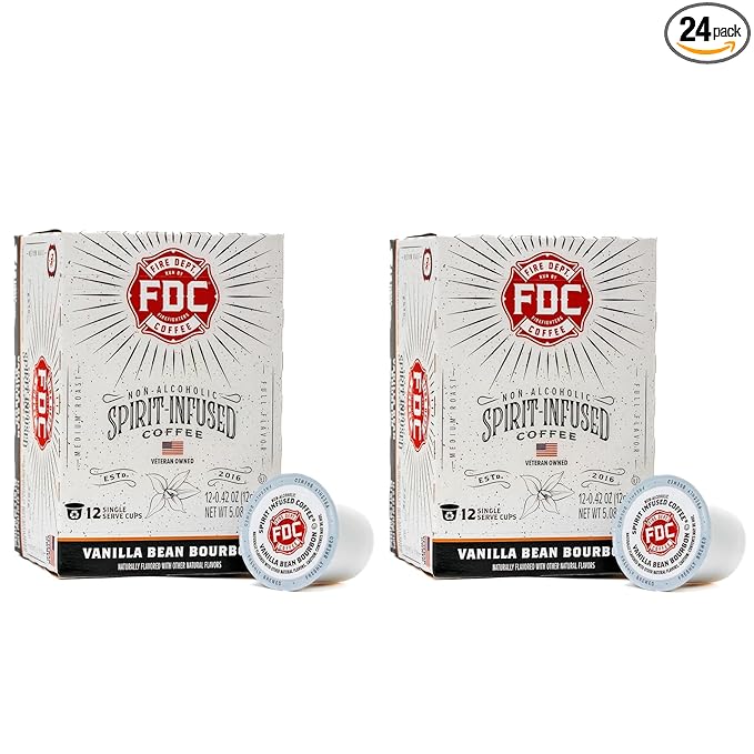 Fire Department Coffee - Vanilla Bourbon Coffee K Cups - Gives Back to Firefighters - Premium Bourbon Infused Pods - Non-Alcoholic - Roasted in the USA - Veteran Owned - 24 Single Pods