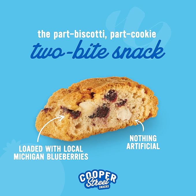 Cooper Street Twice-Baked Blueberry Lemon Biscotti Cookies (16 oz) – Over 50 Biscotti per Bag Loaded with Real Fruit, Italian Style Snacks Ideal with Coffee or Tea - Dairy, Peanut & Soy Free, Kosher