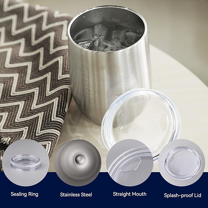 DOMICARE Stainless Steel Wine Tumbler Bulk with Lid, Personalized Insulated Tumblers Set, 12oz Travel Coffee Cups Pack of 4, Stainless steel