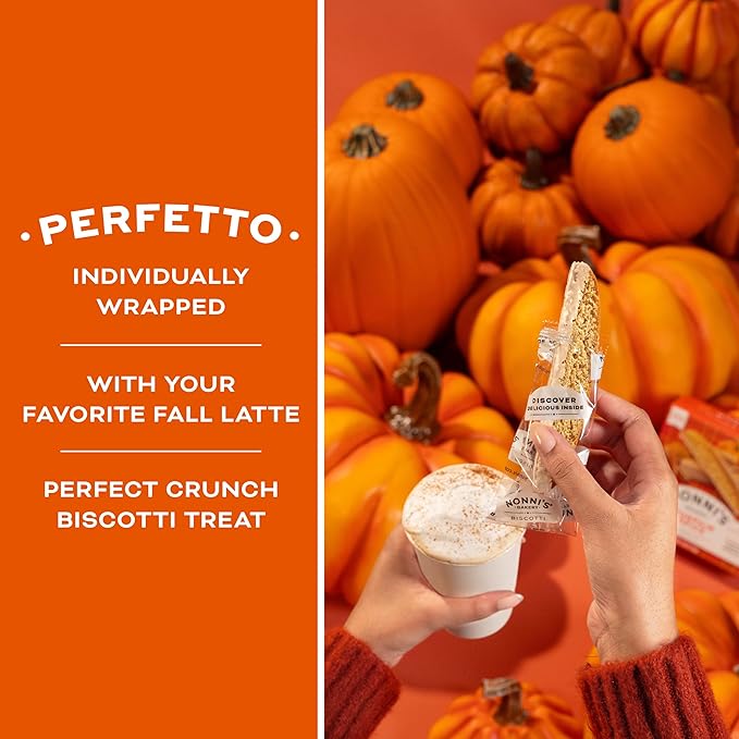 Nonni's Pumpkin Spice Biscotti - Pumpkin Cookies - Pumpkin Biscotti w/Blend of Spices & Dipped in Cinnamon Icing - Individually Wrapped Pumpkin Spice Cookies - Kosher Coffee Cookies - 6.88 oz