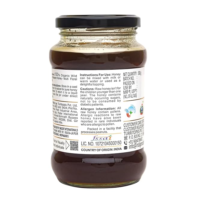 INDIGENOUS HONEY USDA Certified Organic Raw Unfiltered honey Pure Natural Wild Blossom Local from Beekeeper Unprocessed Real Glass Jar Pack of 1