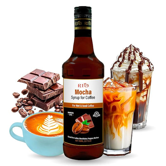 RIO Mocha Flavoring Coffee Syrup Perfect for Hot or Iced Drinks and Desserts, Classic Chocolate and Coffee Combo, Sweetened with Pure Cane Sugar, Barista-Grade Flavor Syrups For Drinks at Home & Work - 700ml