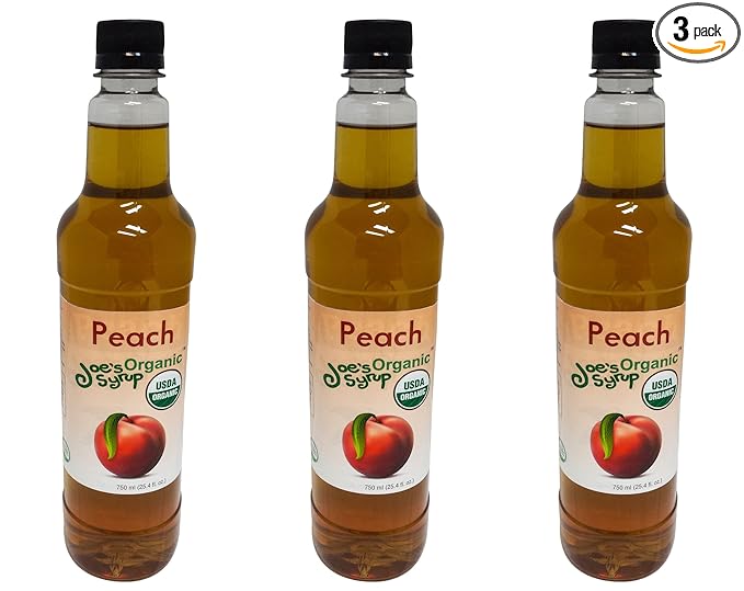 Joe’s Syrup Organic Flavored Syrup, Organic Peach, 750 ml (3 Pack)